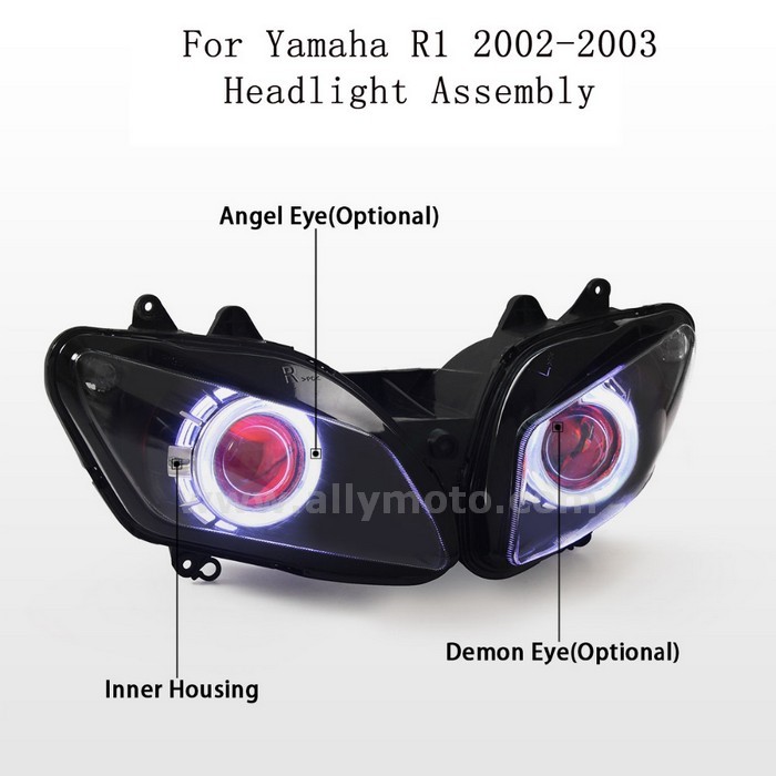 002 Headlamp Yamaha R1 2002 2003 Hid Angle Halos Eyes Red Lamp Kit-4